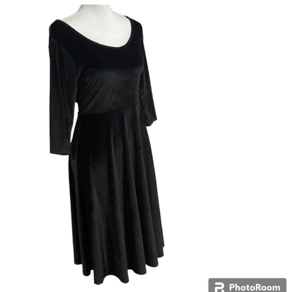 Velvet Midi Black Dress Holiday Event Minimalist - M - Picture 10 of 11